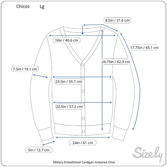 Chicos Military Embellished Cardigan Ambered Olive 3/4 Sleeves High Neck Large - Picture 12 of 12